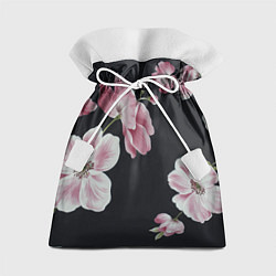 Мешок для подарков Цветы на черном фоне, цвет: 3D-принт