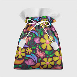 Мешок для подарков Летние цветы узор на темном, цвет: 3D-принт