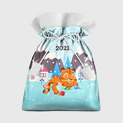 Мешок для подарков Спящий тигренок в ожидании нового года, цвет: 3D-принт