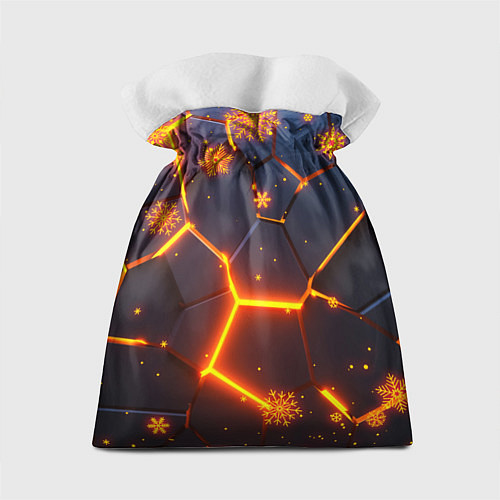 Подарочный мешок НОВОГОДНИЕ ОГНЕННЫЕ 3D ПЛИТЫ FIRE NEON HEXAGON / 3D-принт – фото 2