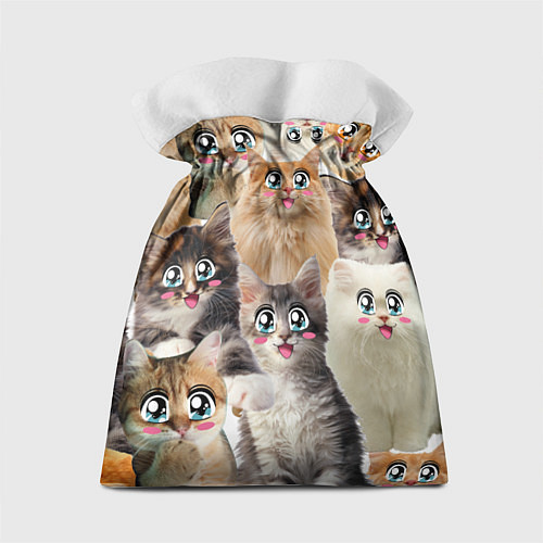 Подарочный мешок Много кошек с большими анимэ глазами / 3D-принт – фото 2