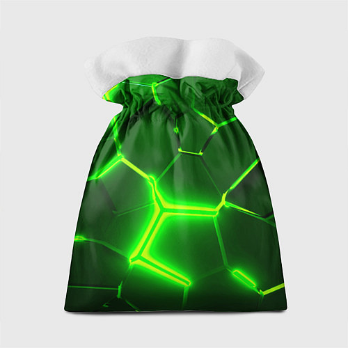 Подарочный мешок 3D ПЛИТЫ НЕОН NEON GREEN HEXAGON РАЗЛОМ / 3D-принт – фото 2