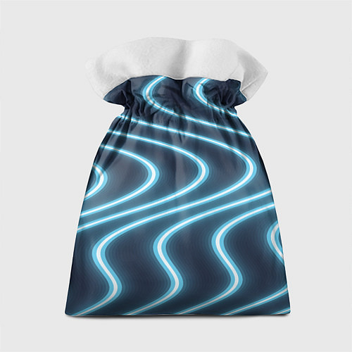 Подарочный мешок Неоновый свет Волны голубые на темном фоне / 3D-принт – фото 2