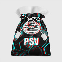 Мешок для подарков PSV FC в стиле Glitch на темном фоне, цвет: 3D-принт