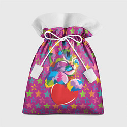 Мешок для подарков Сердечный котик в поп-арте, цвет: 3D-принт