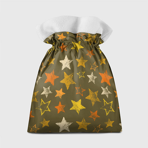 Подарочный мешок Желто-оранжевые звезды на зелнгом фоне / 3D-принт – фото 2