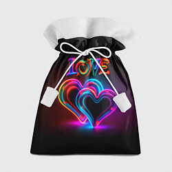 Мешок для подарков Love - неоновые сердца, цвет: 3D-принт
