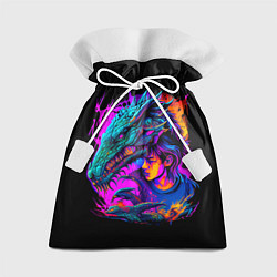 Мешок для подарков Дракон и девушка - поп арт, цвет: 3D-принт