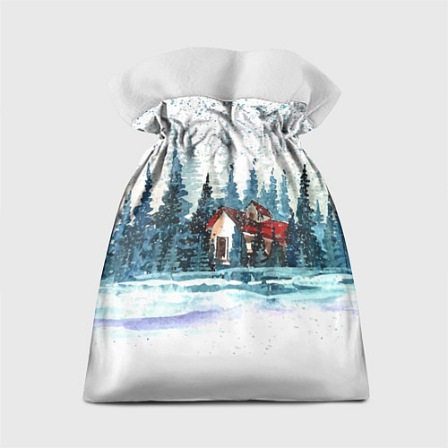 Подарочный мешок Санта на сноуборде в лесу / 3D-принт – фото 2