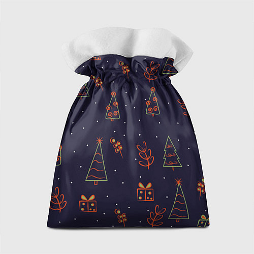 Подарочный мешок Елочки и подарки на синем фоне / 3D-принт – фото 2