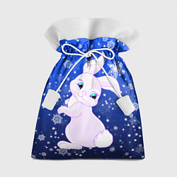 Мешок для подарков Кролик на фоне снежинок, цвет: 3D-принт