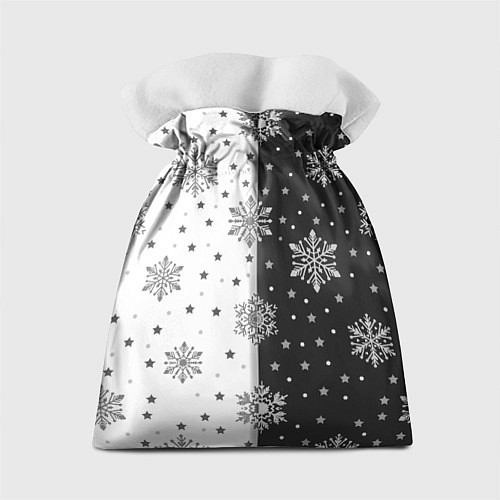 Подарочный мешок Рождественские снежинки на черно-белом фоне / 3D-принт – фото 2