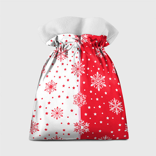 Подарочный мешок Рождественские снежинки на красно-белом фоне / 3D-принт – фото 2