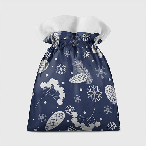 Подарочный мешок Зимние ягоды и шишки на синем фоне / 3D-принт – фото 2