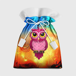 Мешок для подарков Малиновая сова на абстрактном фоне, цвет: 3D-принт