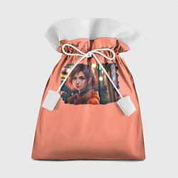 Мешок для подарков Девушка на фоне улицы - аниме арт, цвет: 3D-принт