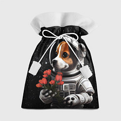 Мешок для подарков Щенок космонавт с тюльпанами, цвет: 3D-принт