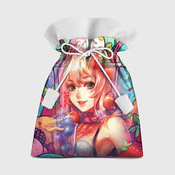 Мешок для подарков Рыжая девушка с клубникой, цвет: 3D-принт