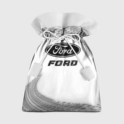 Мешок для подарков Ford speed на светлом фоне со следами шин, цвет: 3D-принт