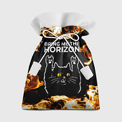 Мешок для подарков Bring Me the Horizon рок кот и огонь, цвет: 3D-принт