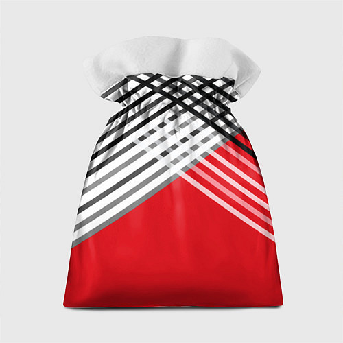 Подарочный мешок Косые черно-белые полосы на красном / 3D-принт – фото 2