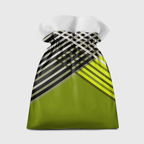 Подарочный мешок Косые черно-белые полосы на оливковом фоне / 3D-принт – фото 2