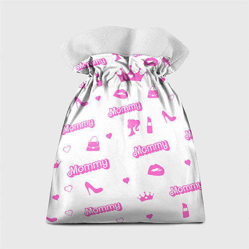 Подарочный мешок Мамочка - силуэт барби: паттерн розовый на белом ф / 3D-принт – фото 2