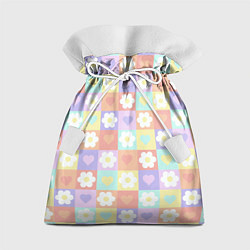 Мешок для подарков Сердечки и цветочки в пастельных квадратах, цвет: 3D-принт