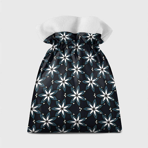 Подарочный мешок Стилизованные цветы чёрно-синий / 3D-принт – фото 2