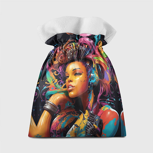 Подарочный мешок Красивая киберпанк девушка и яркие краски в стиле / 3D-принт – фото 2