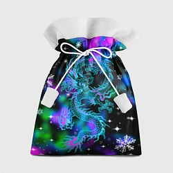Мешок для подарков Неоновый дракон в снежинках, цвет: 3D-принт