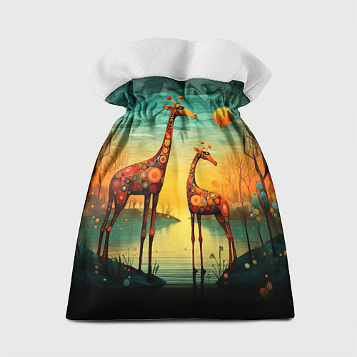 Подарочный мешок Жирафы в стиле фолк-арт / 3D-принт – фото 2