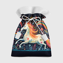 Мешок для подарков Радужная лошадка в стиле фолк-арт, цвет: 3D-принт