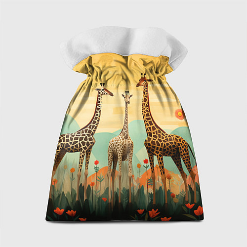 Подарочный мешок Три жирафа в стиле фолк-арт / 3D-принт – фото 2