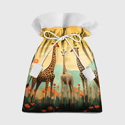 Мешок для подарков Три жирафа в стиле фолк-арт, цвет: 3D-принт