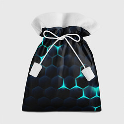 Мешок для подарков Бирюзовый сквозь чёрные соты, цвет: 3D-принт