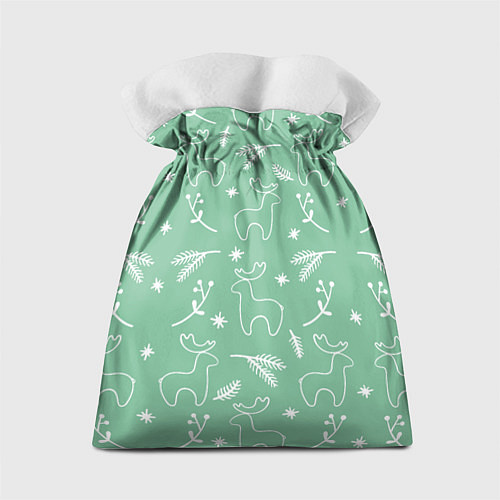Подарочный мешок Зеленый рождественский узор с оленями / 3D-принт – фото 2