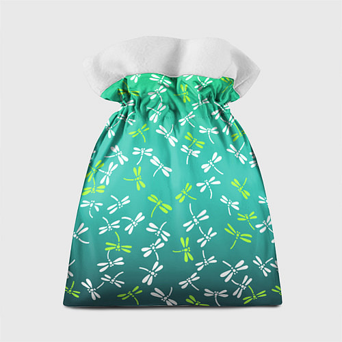 Подарочный мешок Белые и ядовито-зелёные стрекозы / 3D-принт – фото 2