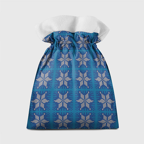 Подарочный мешок Вязаная снежинка винтажный синий узор / 3D-принт – фото 2