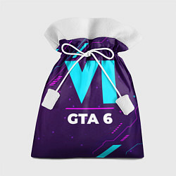Мешок для подарков Символ GTA 6 в неоновых цветах на темном фоне, цвет: 3D-принт