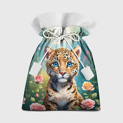 Мешок для подарков Портрет леопарда с розами, цвет: 3D-принт