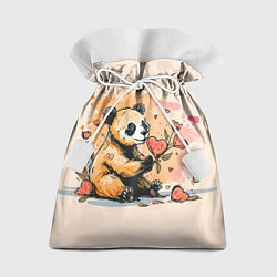 Мешок для подарков Милая панда с сердечком и цветами, цвет: 3D-принт