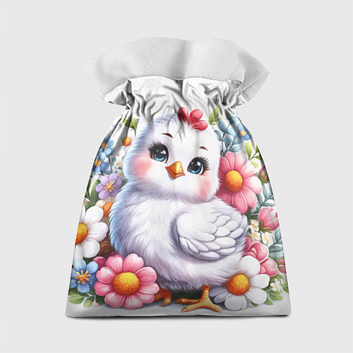 Подарочный мешок Мультяшная курица с цветами акварелью / 3D-принт – фото 2