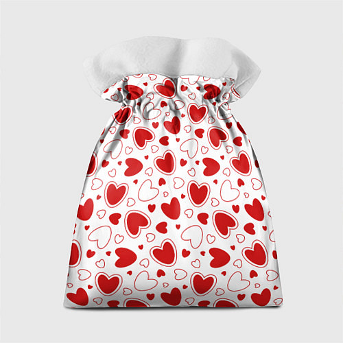Подарочный мешок Красные сердечки на белом фоне / 3D-принт – фото 2