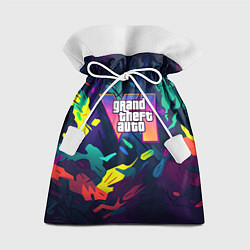 Мешок для подарков GTA 6 logo яркий неоновый камуфляжный стиль, цвет: 3D-принт