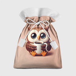 Мешок для подарков Мультяшная сова держит кружку с кофе, цвет: 3D-принт