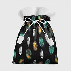 Мешок для подарков Перья на черном фоне, цвет: 3D-принт