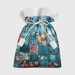 Мешок для подарков Джинсовые лоскуты с цветочками, цвет: 3D-принт