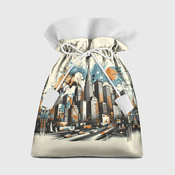 Мешок для подарков Рисунок города с небоскребами, цвет: 3D-принт