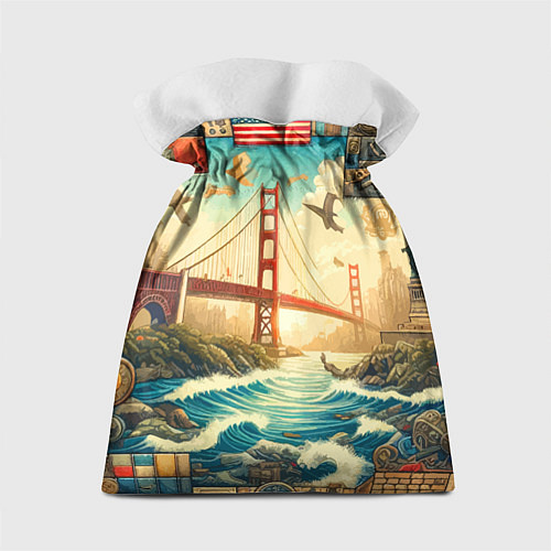 Подарочный мешок Мост через реку и пэчворк - нейросеть арт USA brid / 3D-принт – фото 2